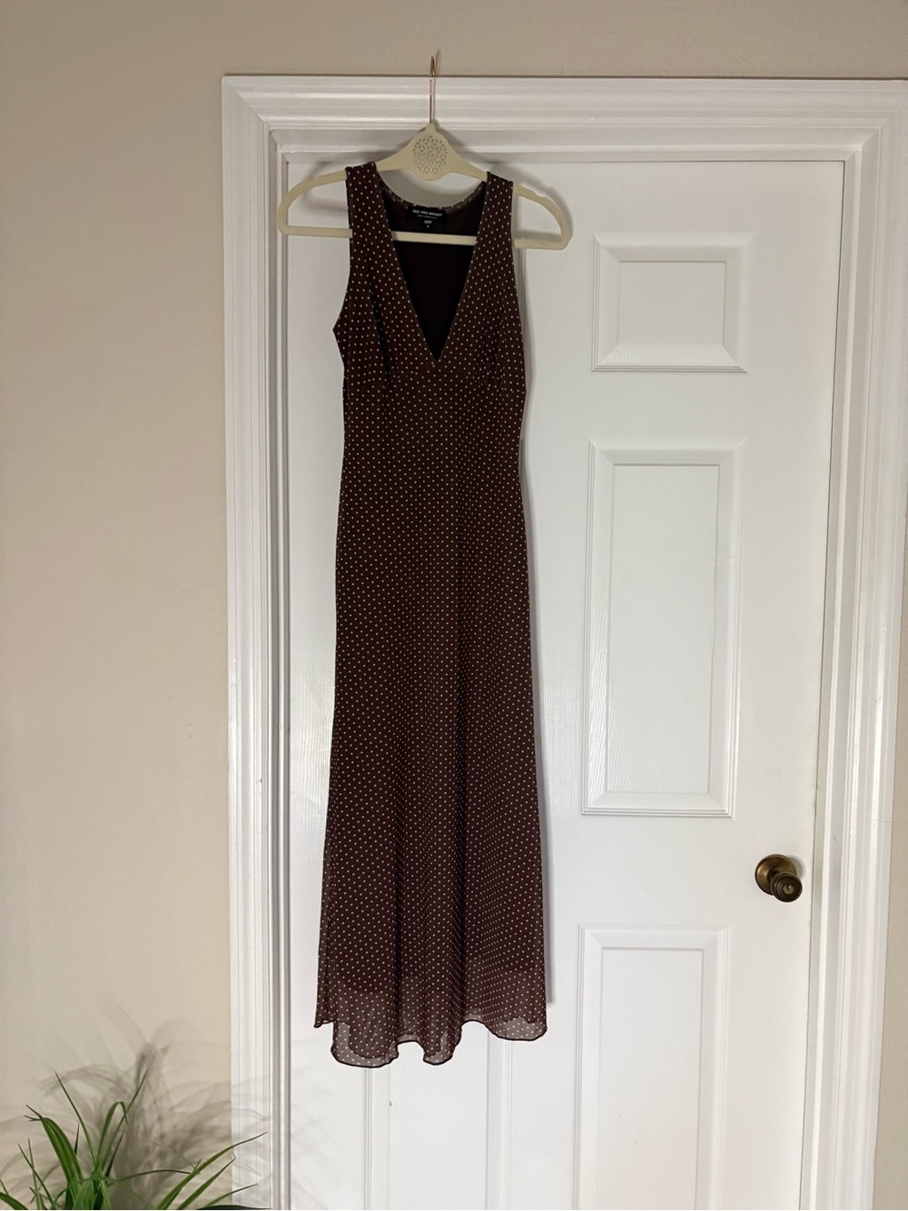 See You Monday Brown Polka Dot Sleeveless V-Neck Maxi Dress